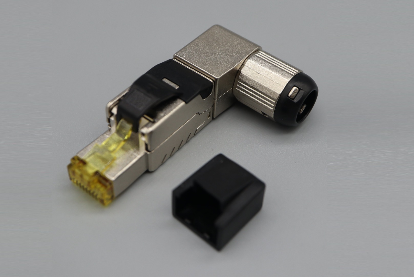 RJ45 Cat.8 Full Shielded Field Termination plug - 4 DIRECTIONS - Screw-fit boot type (Short Body)